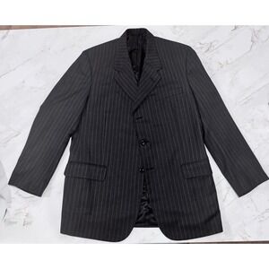 Classic Custom Mens 46R Charcoal Gray‎ With Pinstripes 3 Button Jacket Blazer
